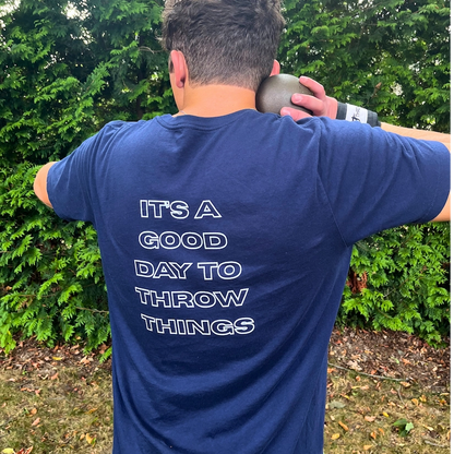 Premium Unisex Crewneck T-shirt | Navy Throw Things (on back)