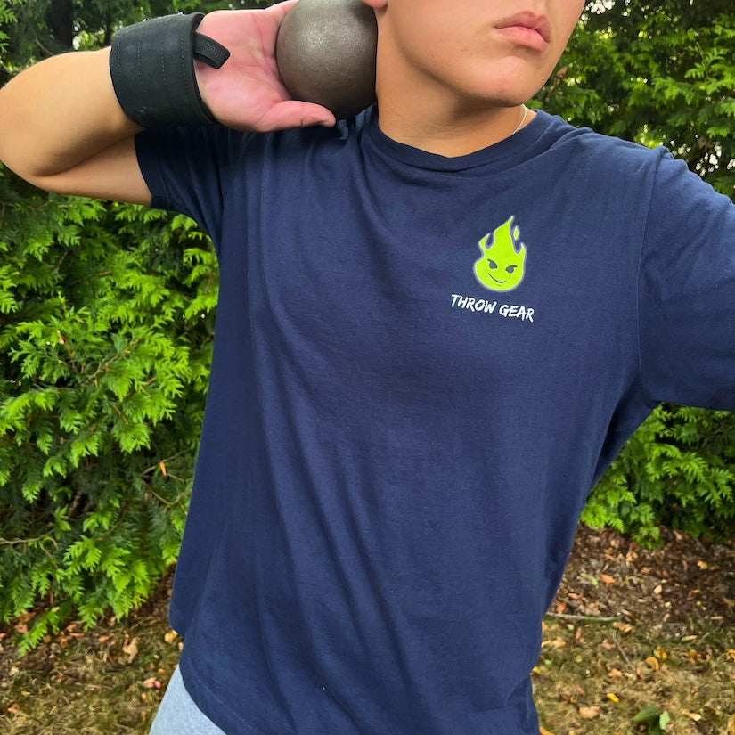 Premium Unisex Crewneck T-shirt | Navy Throw Things (on back)